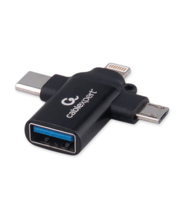 Переходник USB OTG, AF/Type-C(M)+MicroUSB(M)+Lightning(M) Cablexpert A-USB3.1-AF-3in1