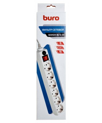 Сетевой фильтр Buro 600SH-16-5-W 5m, белый
