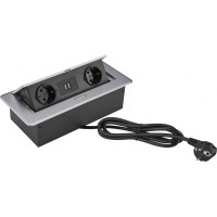 Розетка Cactus CS-SOCKET-EU/USBA-GY, для столешницы, 26.5x11.8x6.5см, серый