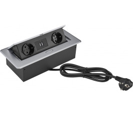Розетка Cactus CS-SOCKET-EU/USBA-GY, для столешницы, 26.5x11.8x6.5см, серый
