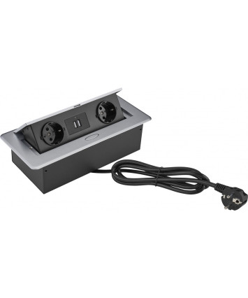 Розетка Cactus CS-SOCKET-EU/USBA-GY, для столешницы, 26.5x11.8x6.5см, серый