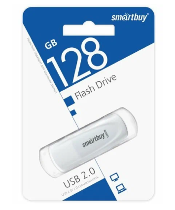 Флеш накопитель 128Gb USB 2.0 SmartBuy Scout White (SB128GB2SCW)