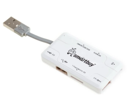 Картридер внешний Smartbuy 750, USB 2.0 и USB Концентратор (3 порта USB 2.0), белый