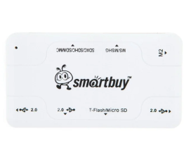 Картридер внешний Smartbuy 750, USB 2.0 и USB Концентратор (3 порта USB 2.0), белый