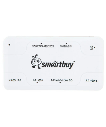 Картридер внешний Smartbuy 750, USB 2.0 и USB Концентратор (3 порта USB 2.0), белый