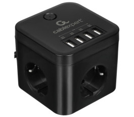 Сетевой фильтр Cablexpert CUBE-3-U4-B-1.5, 3р, 10А, 4хUSB, 1.5м