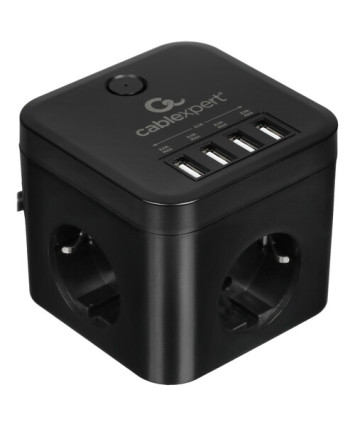 Сетевой фильтр Cablexpert CUBE-3-U4-B-1.5, 3р, 10А, 4хUSB, 1.5м