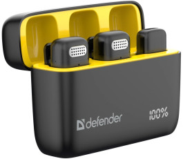 Беспроводной петличный микрофон Defender Talky-139, (комплект 2 шт. + зарядный кейс)