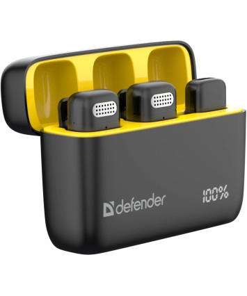 Беспроводной петличный микрофон Defender Talky-139, (комплект 2 шт. + зарядный кейс)