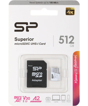 Карта памяти MicroSDXC UHS-I Card 512GB Silicon Power Superior (SP512GBSTXDA2V20SP) (с адаптером) Карта памяти MicroSDXC UHS-I Card 512GB Silicon Power Superior (SP512GBSTXDA2V20SP) (с адаптером)