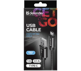 Кабель Type-C Defender USB09-03T PRO черный, 1м, 2.1A