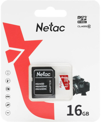 Карта памяти MicroSDHC 16Gb Netac P500 ECO + SD адаптер (NT02P500ECO-016G-R)