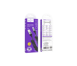 Кабель USB - Type-C, HOCO X121, 60W, 1.5м, 3A, пружина в оплетке
