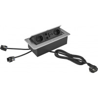 Розетка Cactus CS-SOCKET-EU2-USBA/C-NET, для столешницы, 26.5x11.8x6.5см, серый