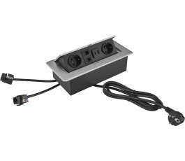 Розетка Cactus CS-SOCKET-EU2-USBA/C-NET, для столешницы, 26.5x11.8x6.5см, серый