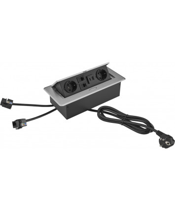 Розетка Cactus CS-SOCKET-EU2-USBA/C-NET, для столешницы, 26.5x11.8x6.5см, серый
