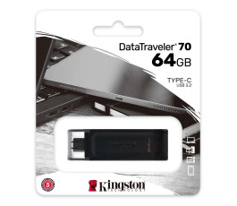 Флеш накопитель 64Gb USB/USB Type C 3.2 Kingston DataTraveler 70, черный (DT70/64GB)