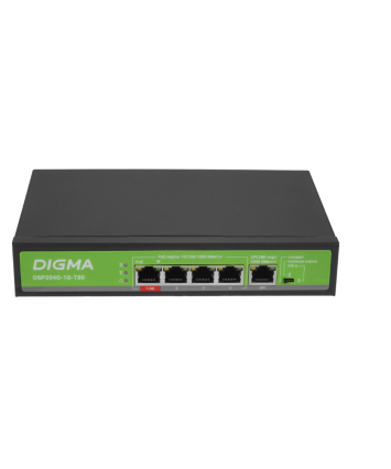 Коммутатор Digma DSP204G-1G-T80, 5port, PoE