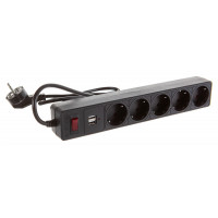 Сетевой фильтр Smartbuy (SBSP-18U-K), 5 розеток, USB разъем, 1.8м, черный