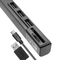 Картридер внешний OTG Ginzzu GR-513UB, microUSB/USB 2.0 и USB Концентратор (3 порта USB 2.0)