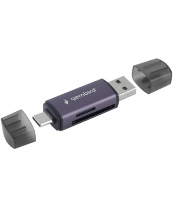 Картридер внешний OTG Gembird FD2-MSD-6 (SD, TF (MicroSD)), Type-C/USB, алюминий