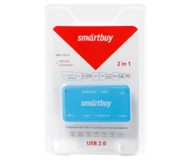 Картридер внешний Smartbuy 750, USB 2.0 и USB Концентратор (3 порта USB 2.0), голубой