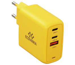 Универсальное СЗУ ECOVINKA GAN-67UE (67Вт, 1 USB, 2 Type-C, 3А), QC4.0/PD3.0, желтый