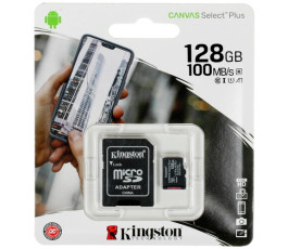 Карта памяти MicroSDXC UHS-I Card 128Gb Kingston Canvas Select Plus Class 10 (с адаптером)