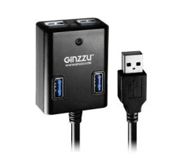 USB-концентратор Ginzzu GR-384UAB (4 порта USB 3.0, БП 2 порта USB, 5V, 2.1A)