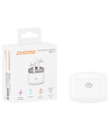 Bluetooth Гарнитура Digma TWS-11, белый