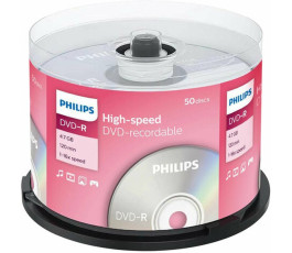Оптический диск DVD-R Philips 4.7 Gb, 16х,  Cake Box (50шт)