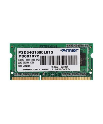 Модуль памяти SODIMM 4Gb DDR3L Patriot PC12800 (PSD34G1600L81S)