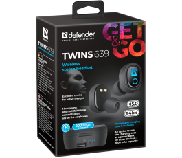 Bluetooth Гарнитура Defender Twins 639 черный,TWS