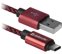 Кабель Type-C Defender USB09-03T PRO красный, 1м, 2.1A