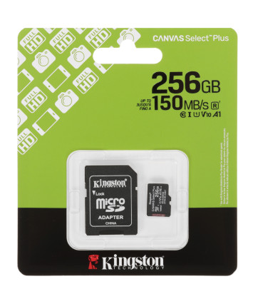 Карта памяти MicroSDXC UHS-I Card 256Gb Kingston Canvas Select Plus Class 10 SDCS3/256 (с адаптером)