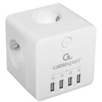 Сетевой фильтр Cablexpert CUBE-4-U4-W, 4р, 16А, 4хUSB