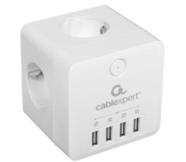 Сетевой фильтр Cablexpert CUBE-4-U4-W, 4р, 16А, 4хUSB