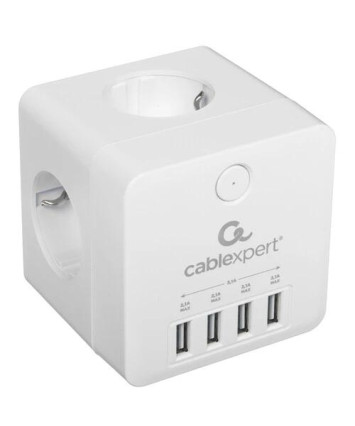 Сетевой фильтр Cablexpert CUBE-4-U4-W, 4р, 16А, 4хUSB