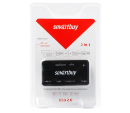 Картридер внешний Smartbuy 750, USB 2.0 и USB Концентратор (3 порта USB 2.0), черный