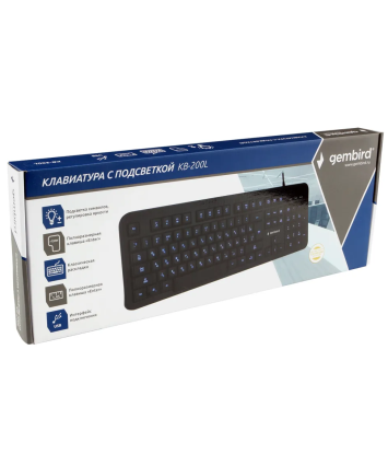 Клавиатура с подсветкой Gembird KB-200L, черный, USB
