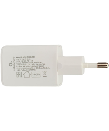 Универсальное СЗУ Cablexpert MP3A-PC-42 (30Вт, 1 USB, 1 Type-C 3А), QC3.0/PD, белый