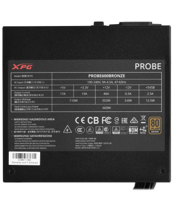 Блок питания 600W ADATA XPG PROBE, 80+ Bronze