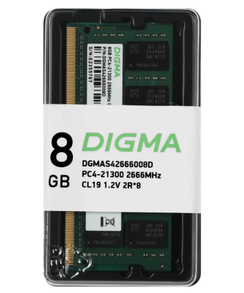 Модуль памяти SODIMM DDR4 8Gb PC21300 2666MHz Digma (DGMAS42666008D)