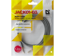 Кабель Audio AUX 3.5мм/3.5мм Male-Male 1.2м Defender JACK01-03, серый (Соединительный)