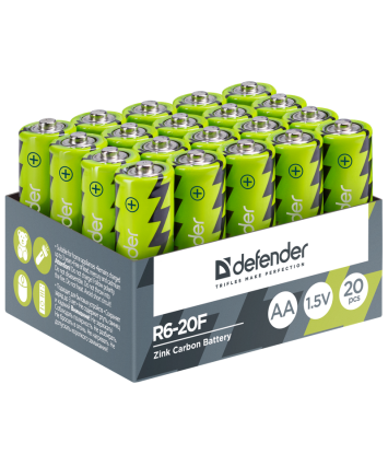 Батарейка Defender солевая R6-20F AA, (20шт в упаковке)