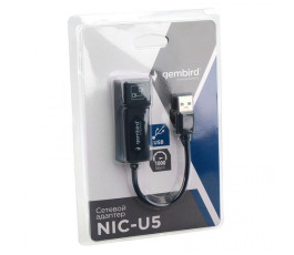 Проводной сетевой USB LAN адаптер Gembird NIC-U5, RJ45 100/1000Mbps USB 3.0