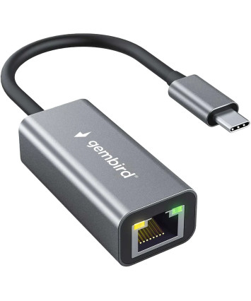 Проводной сетевой Type-C LAN адаптер Gembird NIC-U8, RJ45 100/1000Mbps, USB 3.0, алюминий