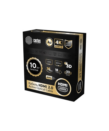 Активный оптический кабель HDMI Cactus 30м, v2, AOC, черный, CS-HDMI-AOC-2-30