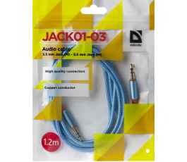 Кабель Audio AUX 3.5мм/3.5мм Male-Male 1.2м Defender JACK01-03, синий (Соединительный)