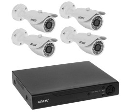 Комплект видеонаблюдения Ginzzu HK-448N, 4ch, HDMI, 4 улич. кам. 5.0Mp, IR30м